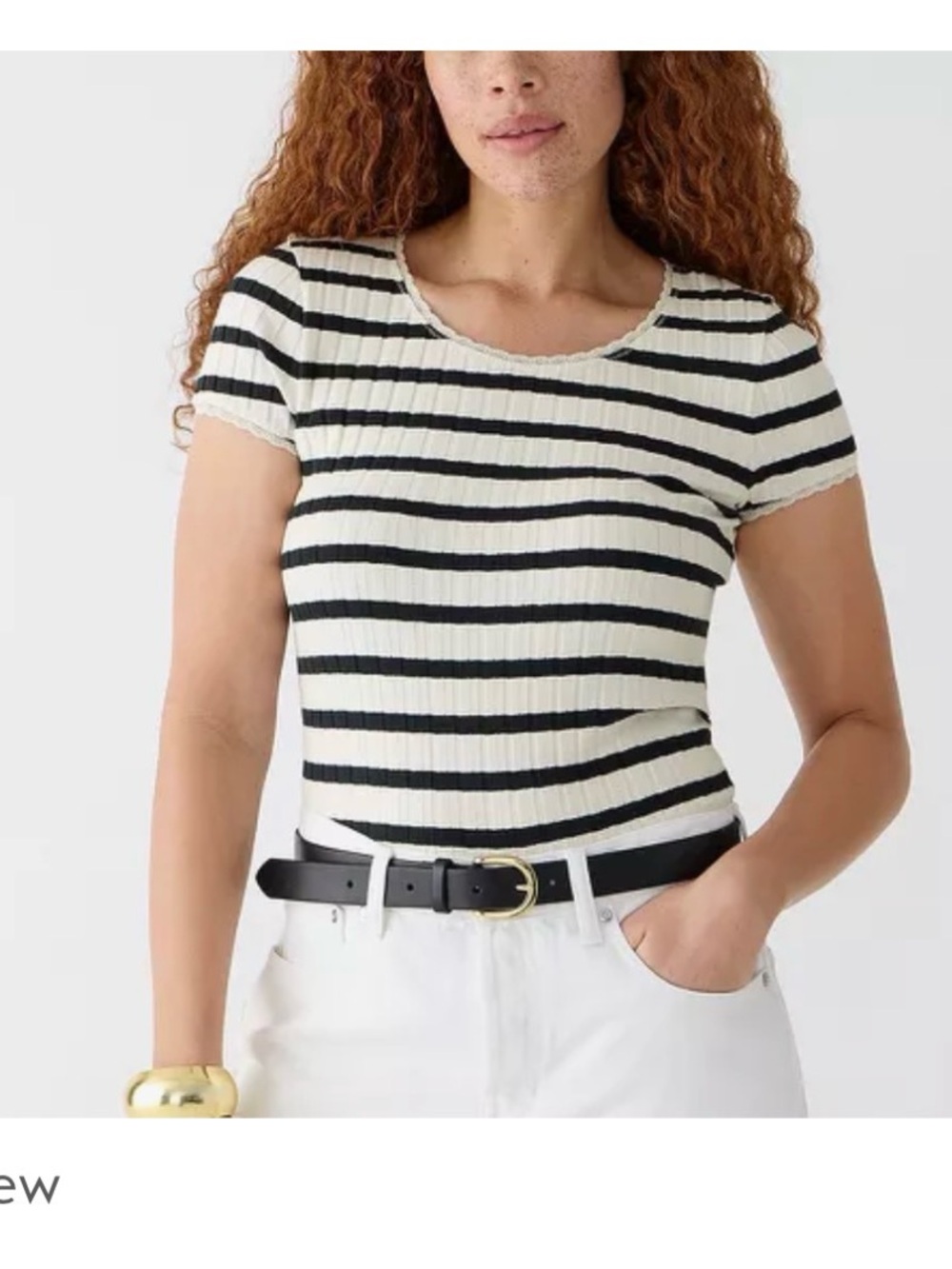 J. Crew Pointelle Black and White Striped Short Sleeve Ribbed Tee